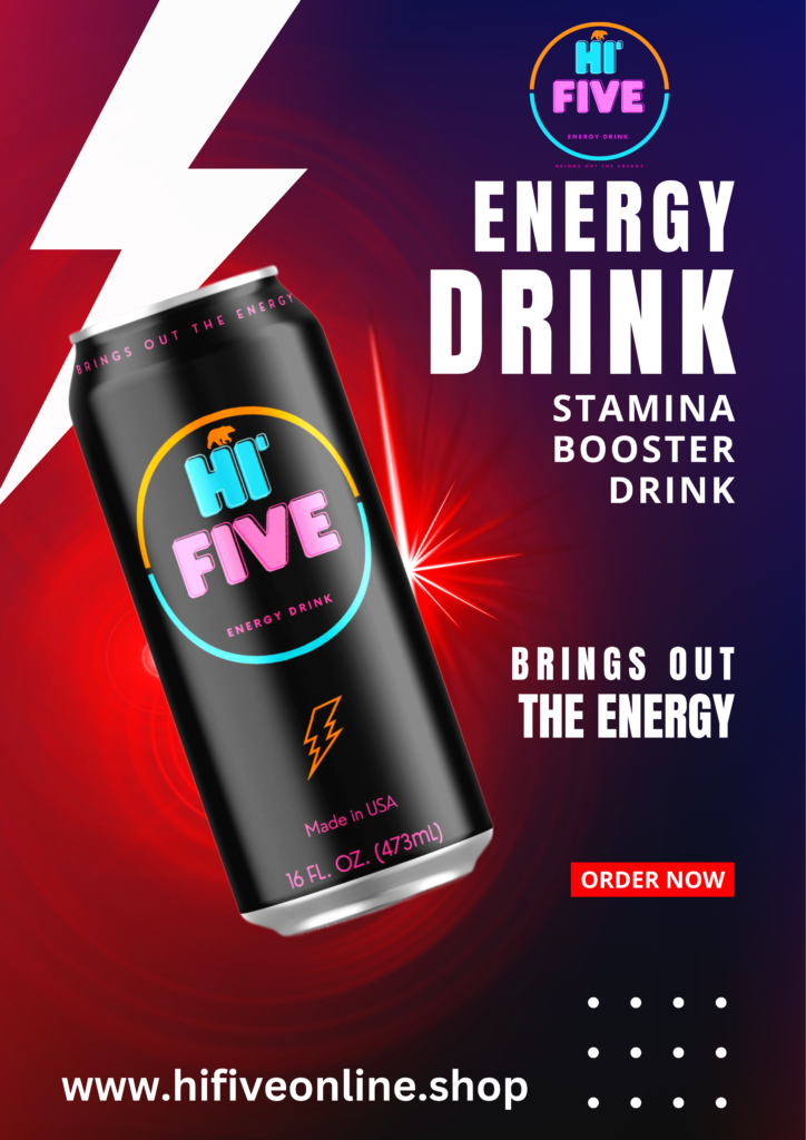 A can of energy drink with the words hi five written on it.