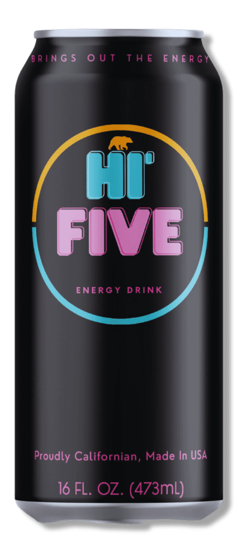 A can of energy drink with the words hi five written on it.